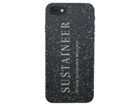 schwarze Öko-Handyhülle mit großem Firmenlogo