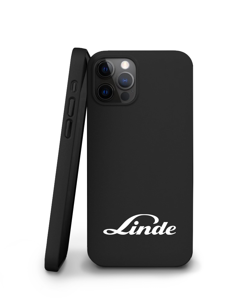 eine schwarze iPhonehülle mit Firmenlogo von Linde