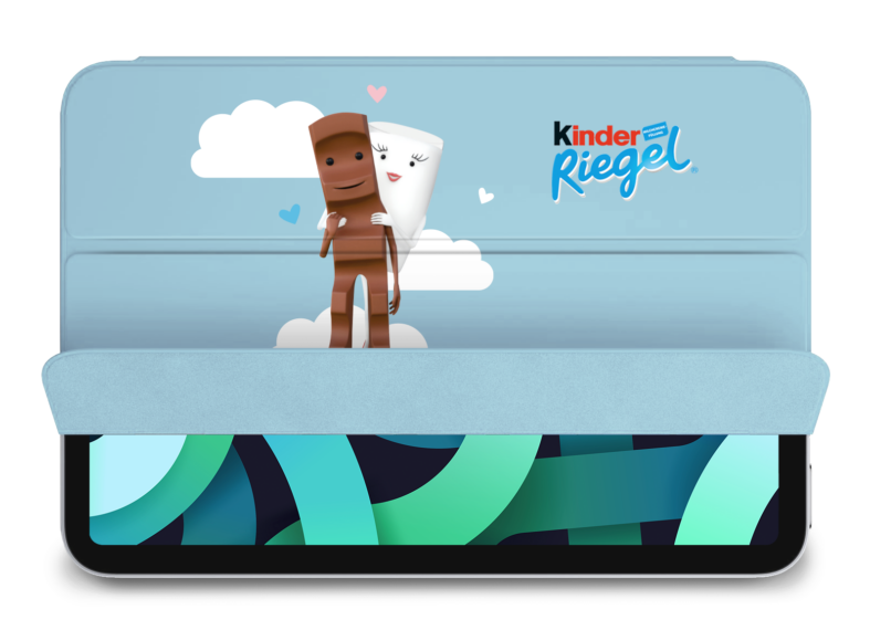 a branded tablet case for ferrero kinderriegel, featuring their maketing campaign